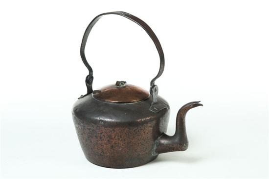 Appraisal: SIGNED COPPER TEA KETTLE American nd quarter- th century Dovetailed