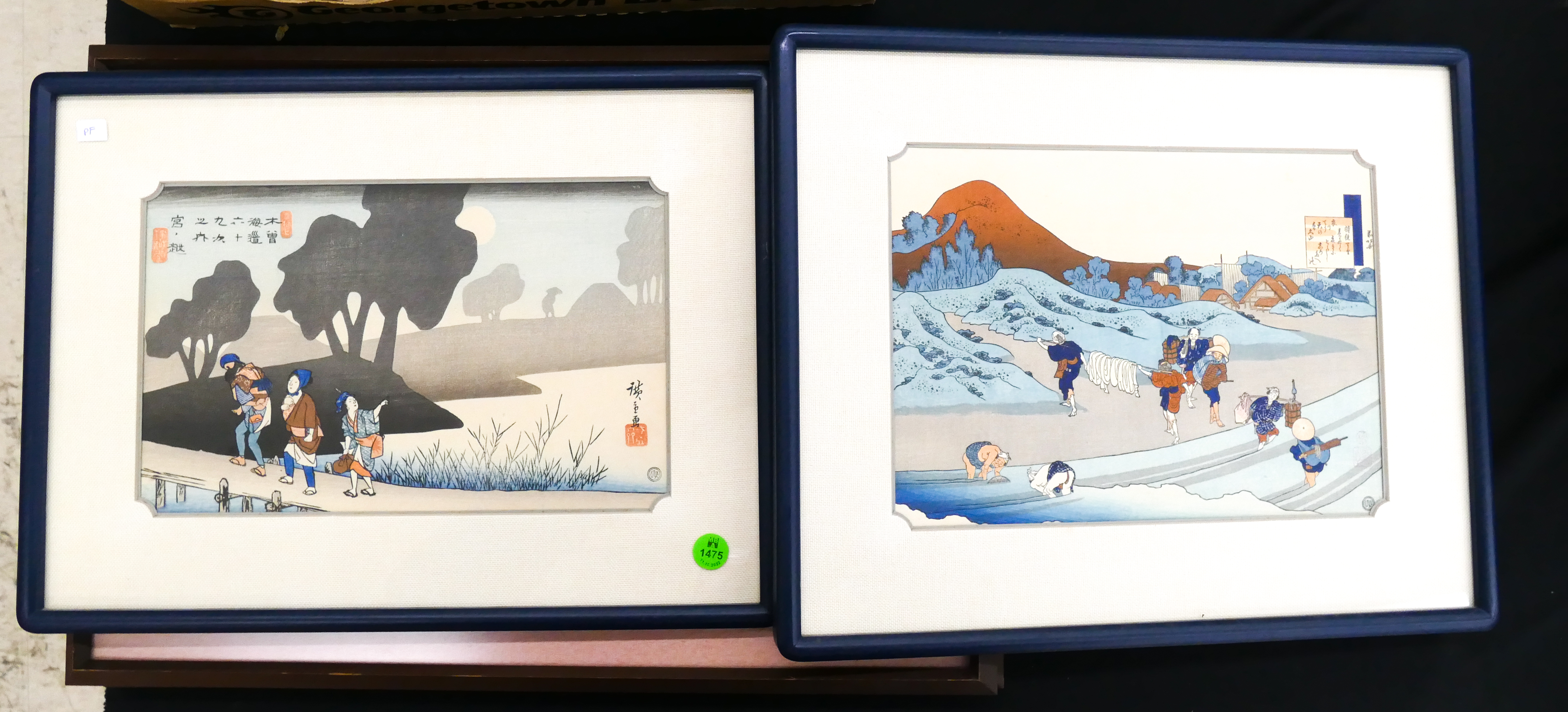 Appraisal: Pair Japanese Woodblock Landscape Prints Framed- x ''