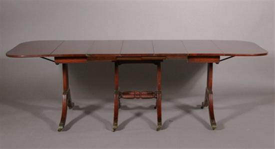 Appraisal: FEDERAL STYLE DOUBLE-PEDESTAL DINING TABLE th century mahogany Rounded-corner rectangular