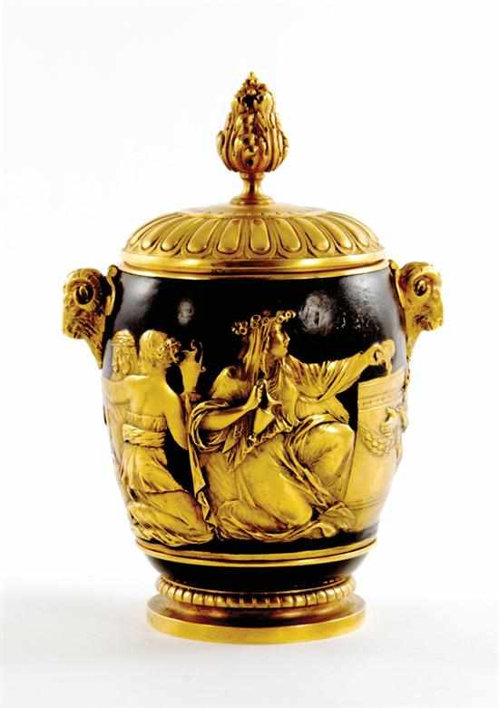 Appraisal: Ferdinand Barbedienne parcel-gilt bronze covered jar French wk - fruit