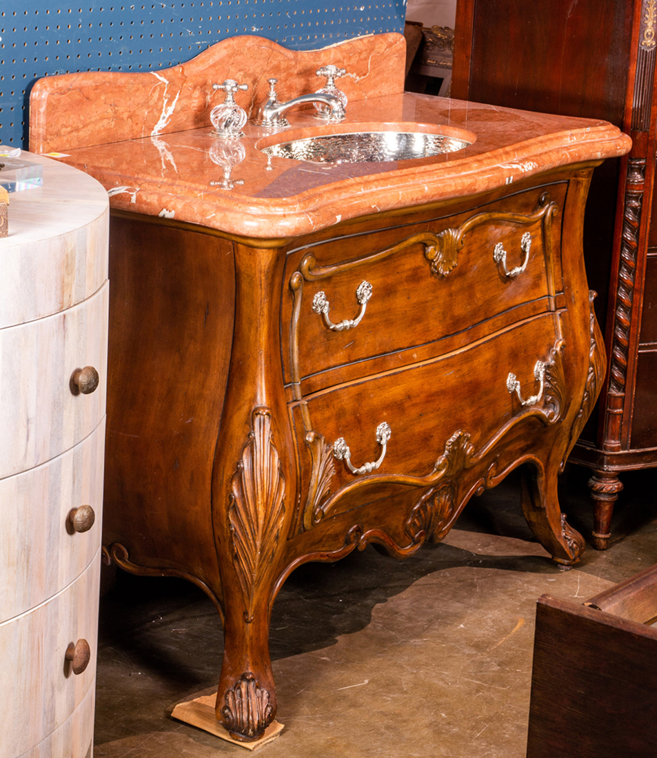 Appraisal: MARBLE TOP BOMBE COMMODE FASHIONED AS A SINK Marble top