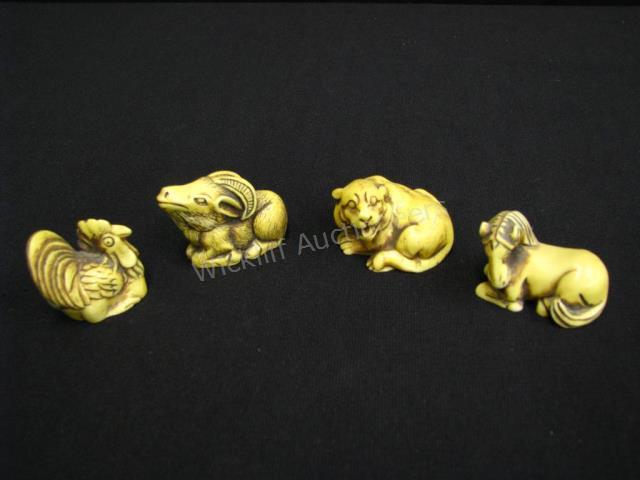 Appraisal: Group of Bone Animal Figurines four total including ram chicken