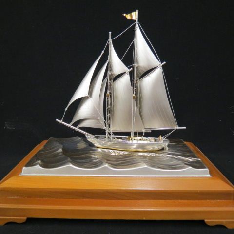 Appraisal: Sterling Silver Sailboat Model by Takehiko Japan gold highlights in