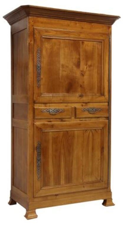 Appraisal: French Provincial fruitwood homme-debout cabinet th c molded cornice two