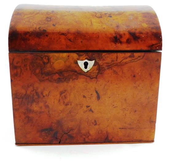 Appraisal: Tea caddy English c burl veneer domed lid foil lining