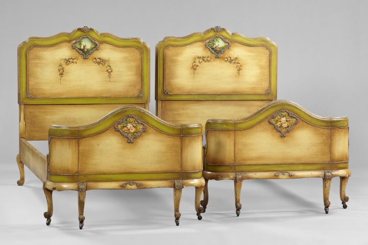 Appraisal: Pair of French Polychromed Twin Beds early th century each