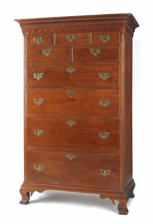 Appraisal: Pennsylvania Chippendale walnut tall chest ca with Greek key and