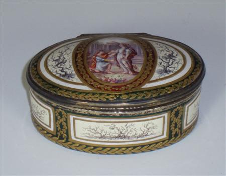 Appraisal: A th century green and white painted enamel box of