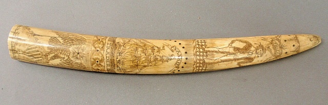 Appraisal: - Walrus tusk scrimshaw th c with a sailor Faith