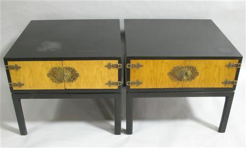 Appraisal: PAIR JAPANESE STYLE BLACK LACQUER CABINETS th century the square