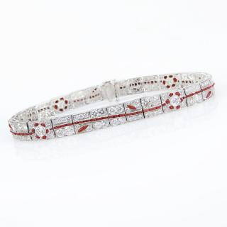 Appraisal: At Deco Approx Carat Diamond and Coral Bracelet Stamped Pt