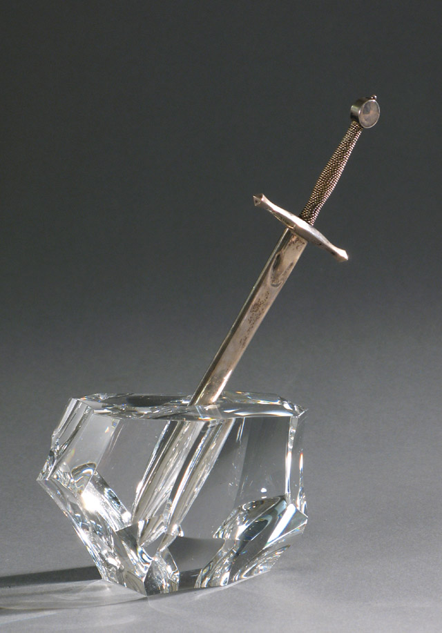 Appraisal: STEUBEN EXCALIBUR ART GLASS paperweight and sterling silver letter opener