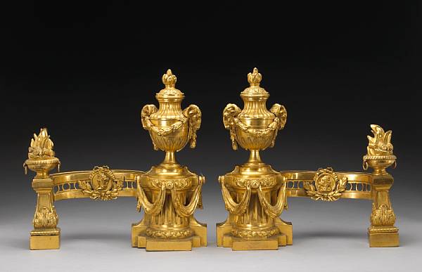 Appraisal: A pair of Louis XVI gilt bronze chenets late th