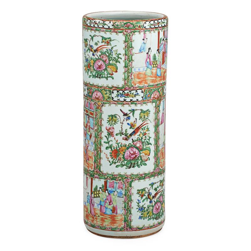 Appraisal: CHINESE FAMILLE ROSE PORCELAIN Umbrella stand with narrative scenes early