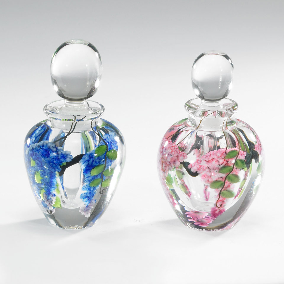 Appraisal: Two Lundberg Studios Wisteria Paperweight Glass Perfume Bottles Daniel Salazar