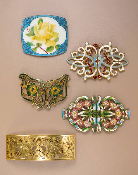 Appraisal: A group of accessories comprising three gilt metal and enamel