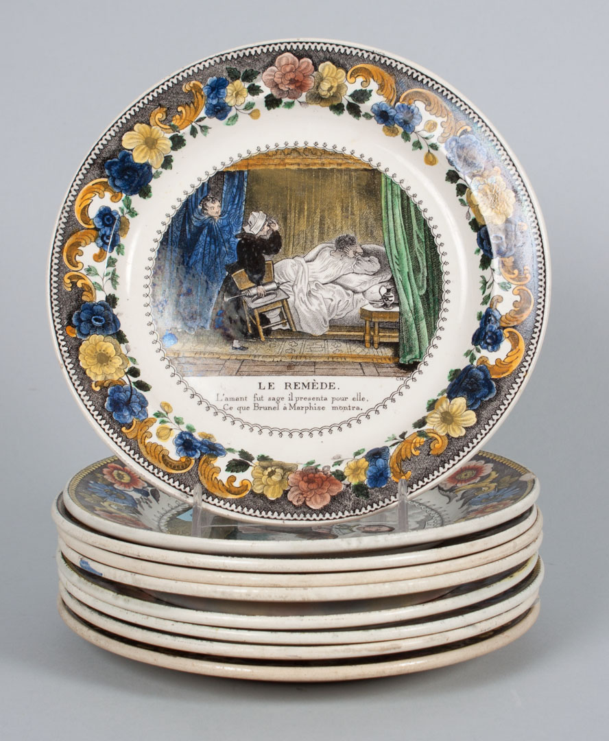 Appraisal: Nine French transferware cabinet plates first half- th century polychrome