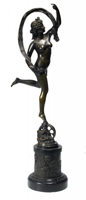 Appraisal: A BRONZE STATUETTE OF FORTUNE AFTER GIAMBOLOGNA on slate plinth