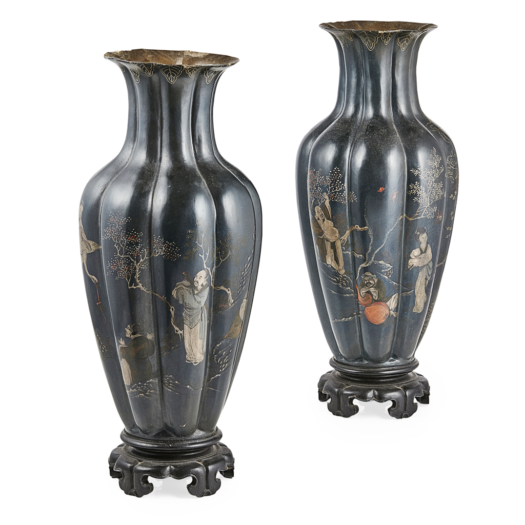 Appraisal: PAIR OF LACQUERED 'EIGHT IMMORTALS' VASES LATE QING DYNASTY TH