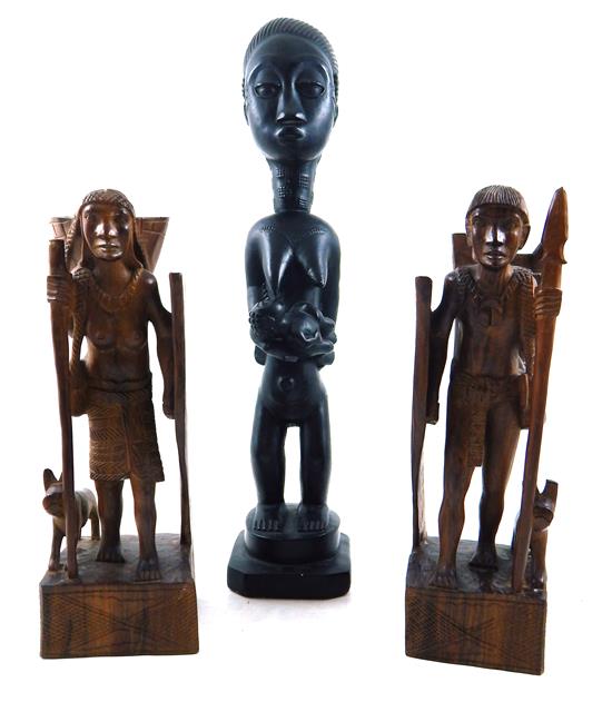 Appraisal: Pair of African carved bookends along with ceramic tribal sculpture