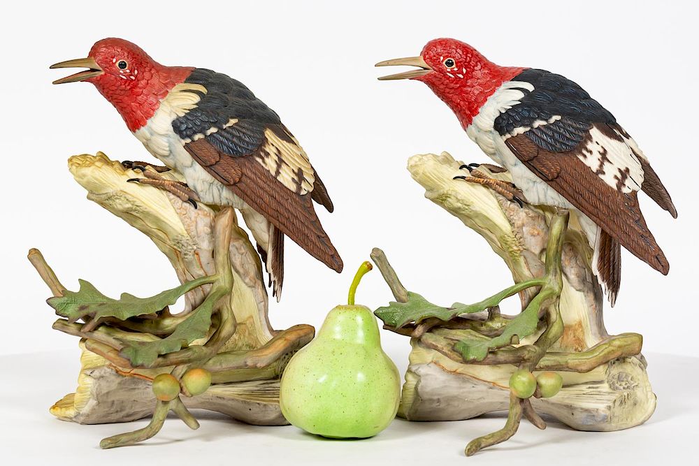 Appraisal: Two Burgues Red Headed Woodpecker Figurines Burgues Studio American th