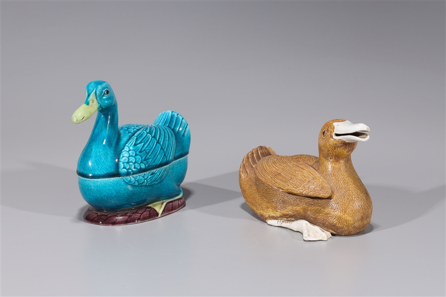 Appraisal: Two Chinese glazed porcelain ducks one covered box overall good