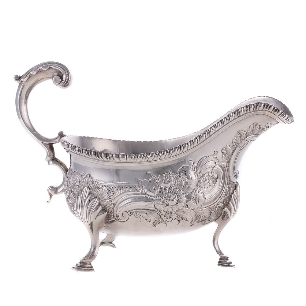 Appraisal: George III Silver Sauceboat WS London typical form with floral