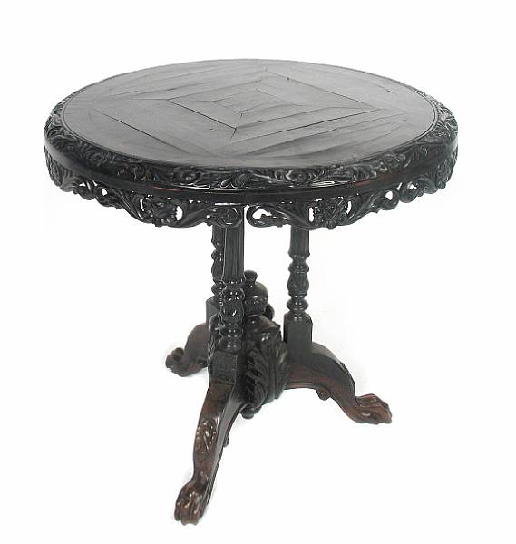 Appraisal: An Anglo Indian ebonized center table height in diameter in