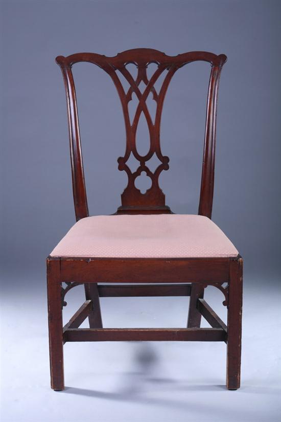 Appraisal: CHIPPENDALE-FEDERAL TRANSITIONAL MAHOGANY SIDE CHAIR th Century Serpentine crest-rail over