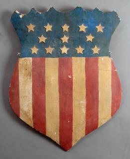 Appraisal: American Flag Polychromed Gesso and Wood Folk Art Shield late