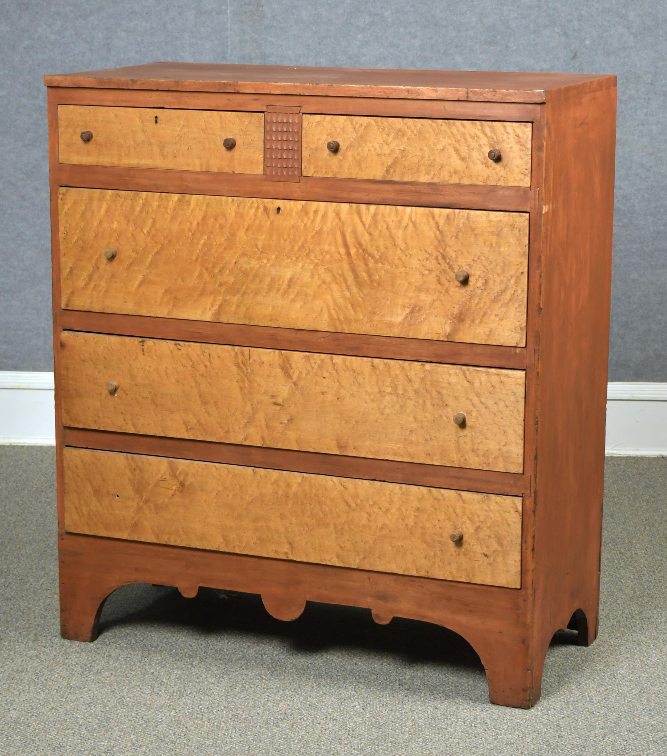 Appraisal: TH C VERMONT PAINTED BIRDSEYE MAPLE CHEST A dovetailed top