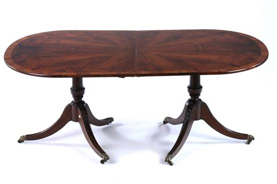 Appraisal: GEORGE III STYLE DOUBLE-PEDESTAL BURLED WALNUT DINING TABLE th century