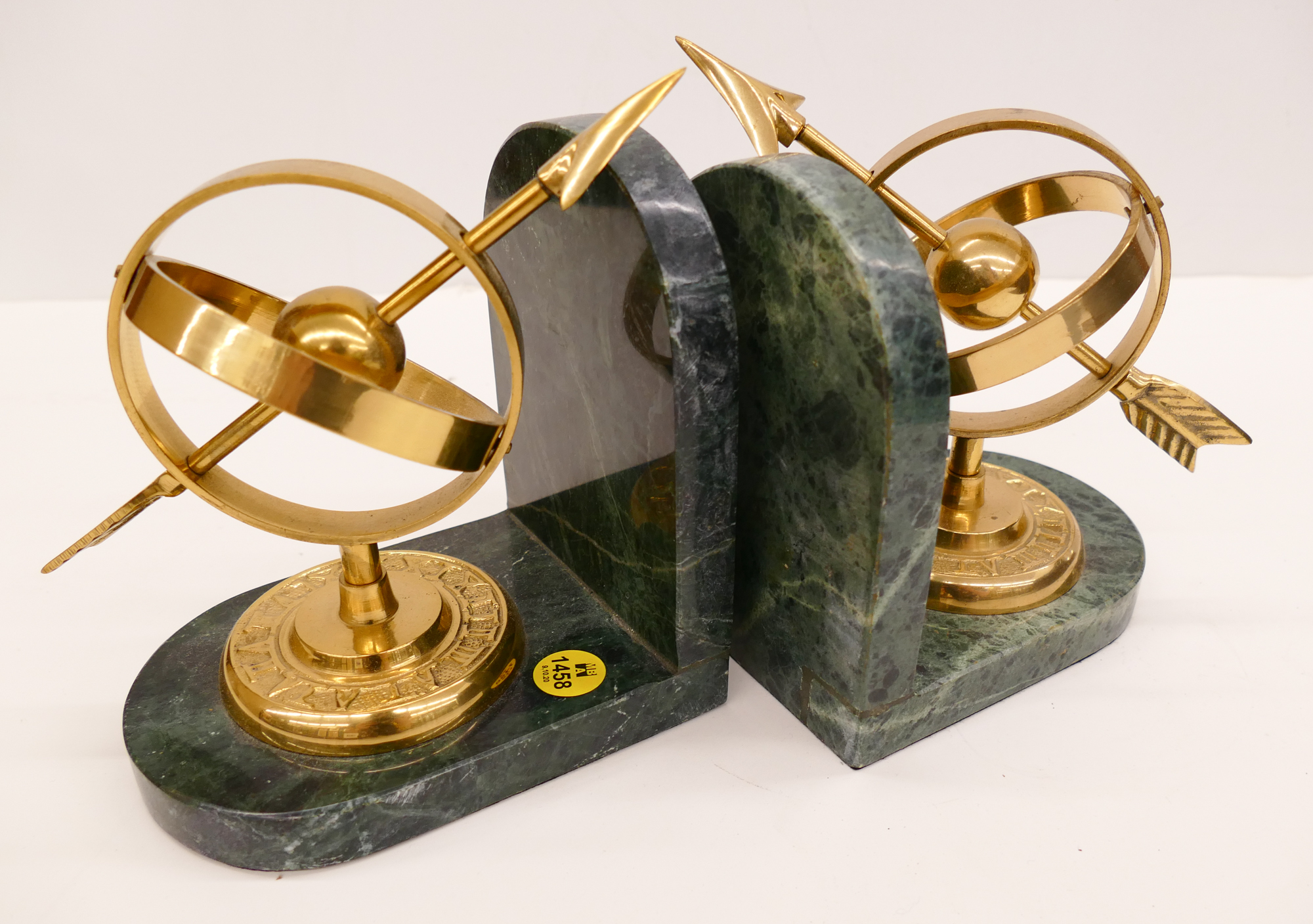 Appraisal: Pair Brass Globe Hardstone Bookends