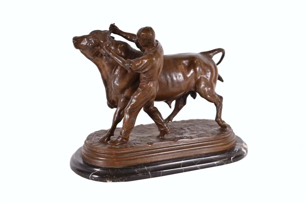 Appraisal: AFTER ROSA BONHEUR FRENCH - FARMER WITH BULL BRONZESigned on