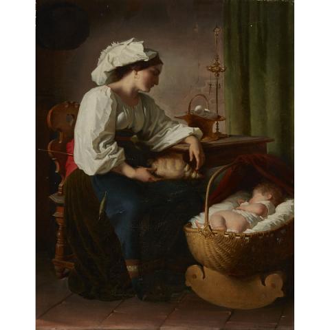 Appraisal: Giuseppe Mazzolini - A PEACEFUL SLUMBER Italian Oil on canvas