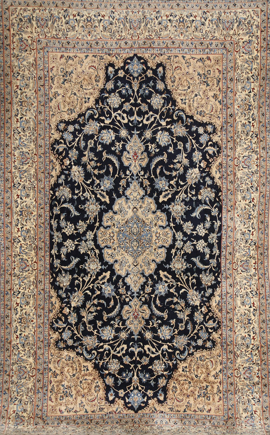 Appraisal: Nain Partial Silk Rug Post Blue ground with palmette and