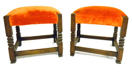 Appraisal: Pair of Italian stools with bright orange velvet upholstery geometric