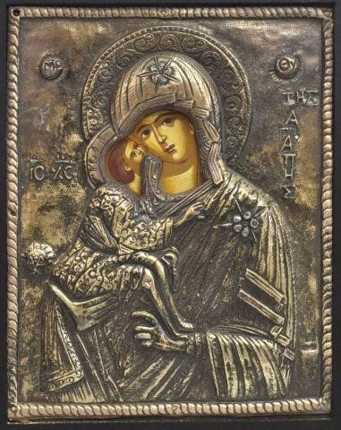 Appraisal: Framed Greek icon depicting the Virgin Mary and Child after