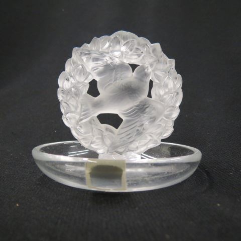 Appraisal: Lalique French Crystal Pin Dish frosted bird in wreath design