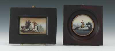 Appraisal: Two British Regency Verre Eglomise Miniatures A convex rectangular eglomise