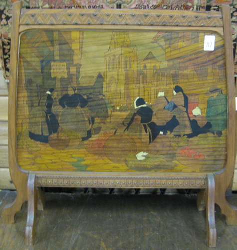 Appraisal: A PICTORIAL BRITTANY WOOD-PANEL FIREPLACE SCREEN French late th early