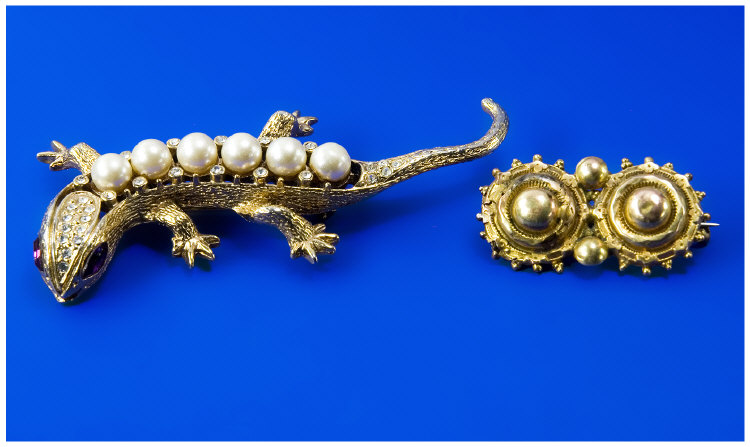 Appraisal: ct Gold Brooch Together With A Costume Lizard Brooch