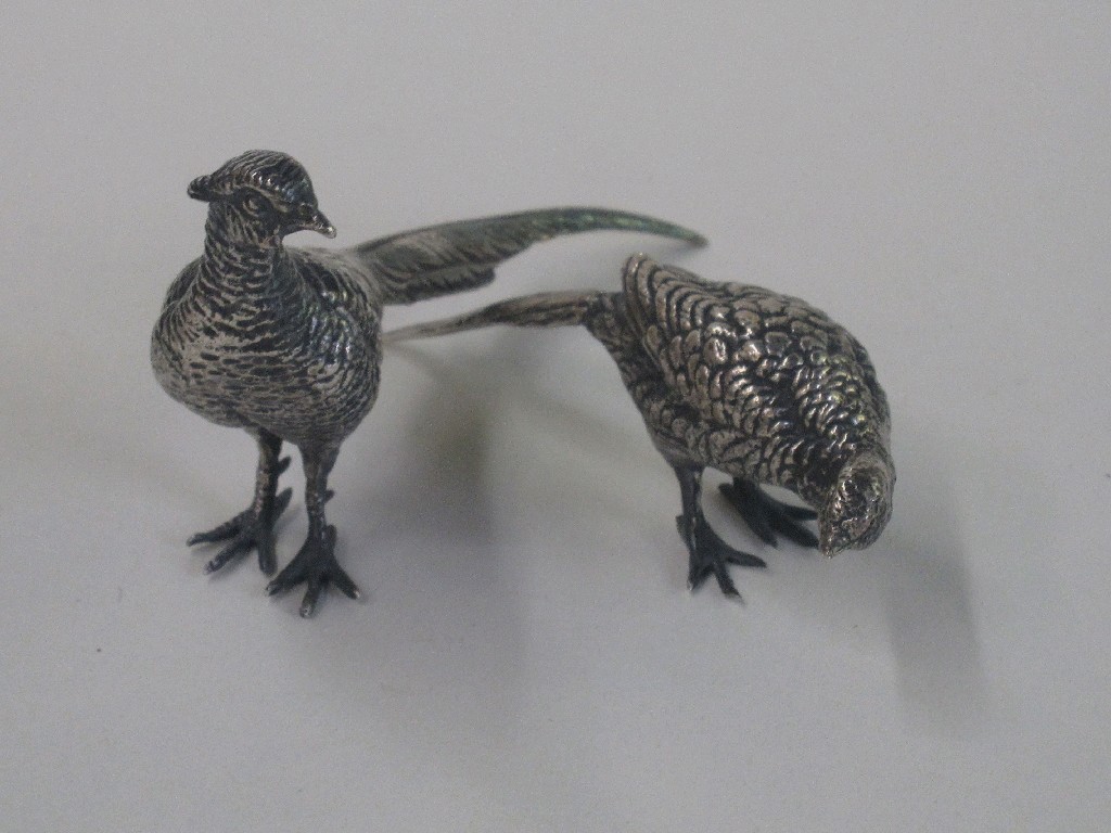 Appraisal: Silver bird figures - a pair of pheasants Birmingham marks