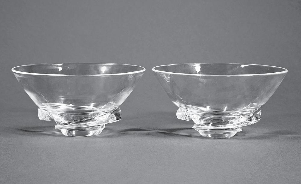 Appraisal: Pair of Steuben Glass Spiral Bowls th c etched marks