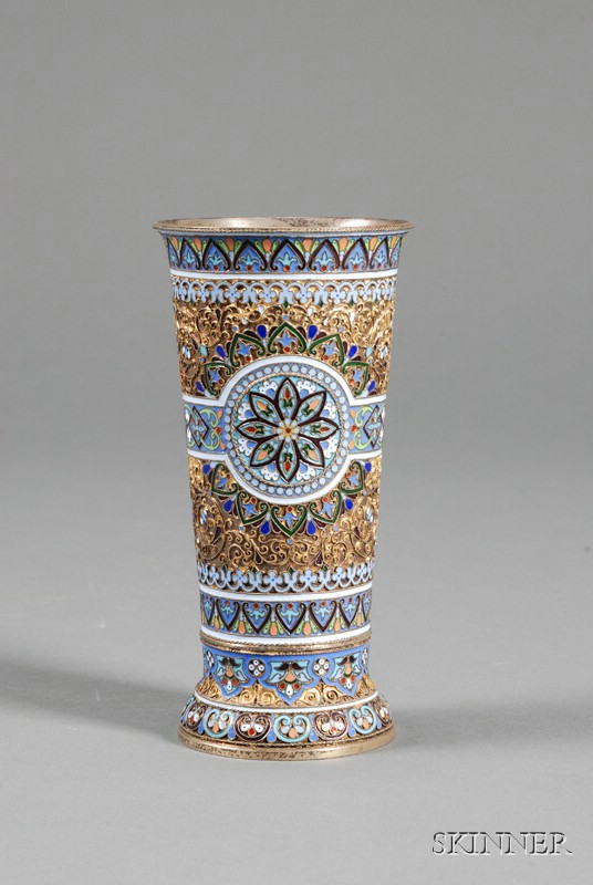 Appraisal: Russian Gold-washed Silver and Enamel Beaker bearing marks for Moscow