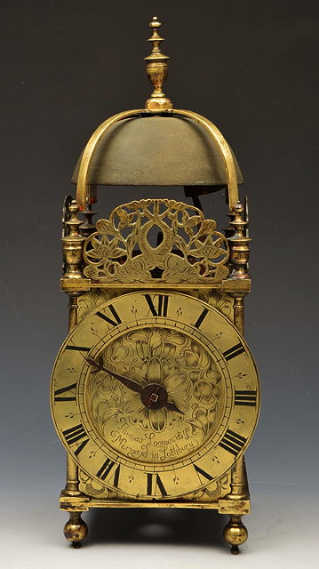 Appraisal: A MID TH CENTURY BRASS LANTERN CLOCK the floral engraved