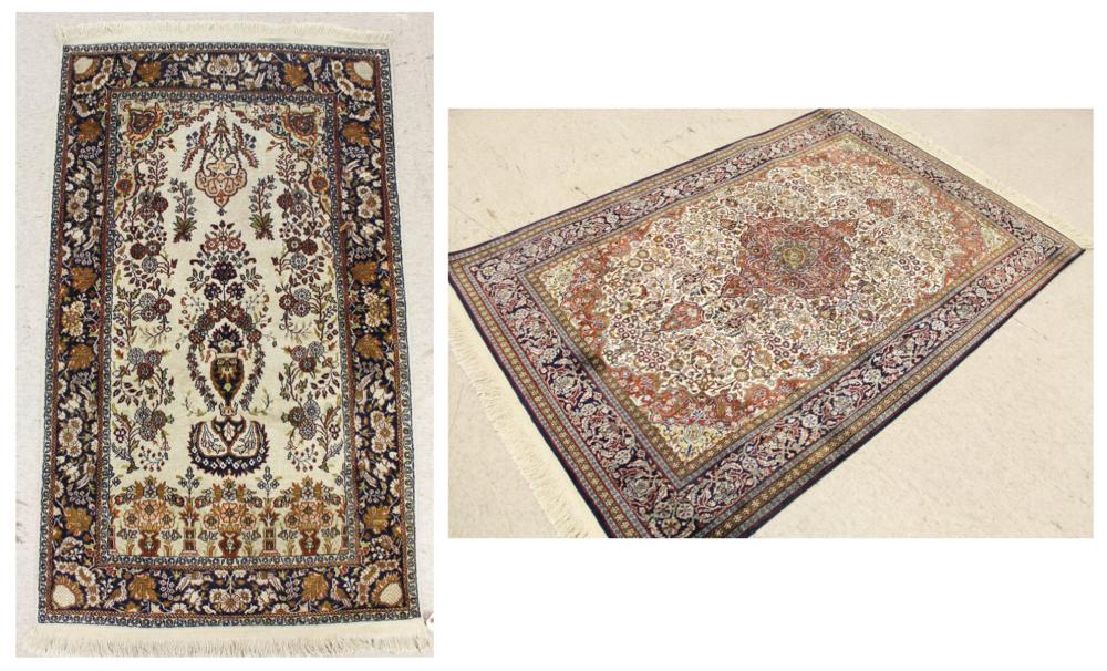 Appraisal: TWO SILK-LIKE HAND KNOTTED ORIENTAL AREA RUGS Indo-Persians ' x