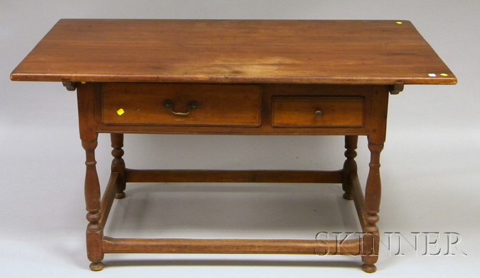 Appraisal: Pine and Maple Stretcher-base Kitchen Table with Two Short Drawers