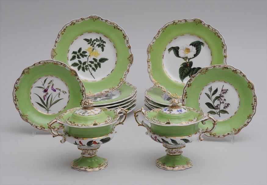 Appraisal: COPELAND AND GARRETT PORCELAIN SIXTEEN-PIECE BOTANICAL DESSERT SERVICE With underglaze