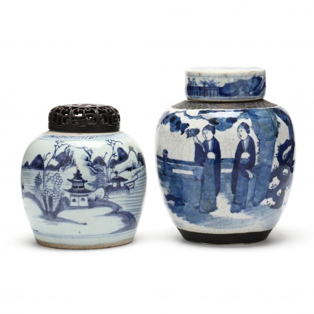 Appraisal: TWO CHINESE BLUE AND WHITE PORCELAIN GINGER JARS Early th